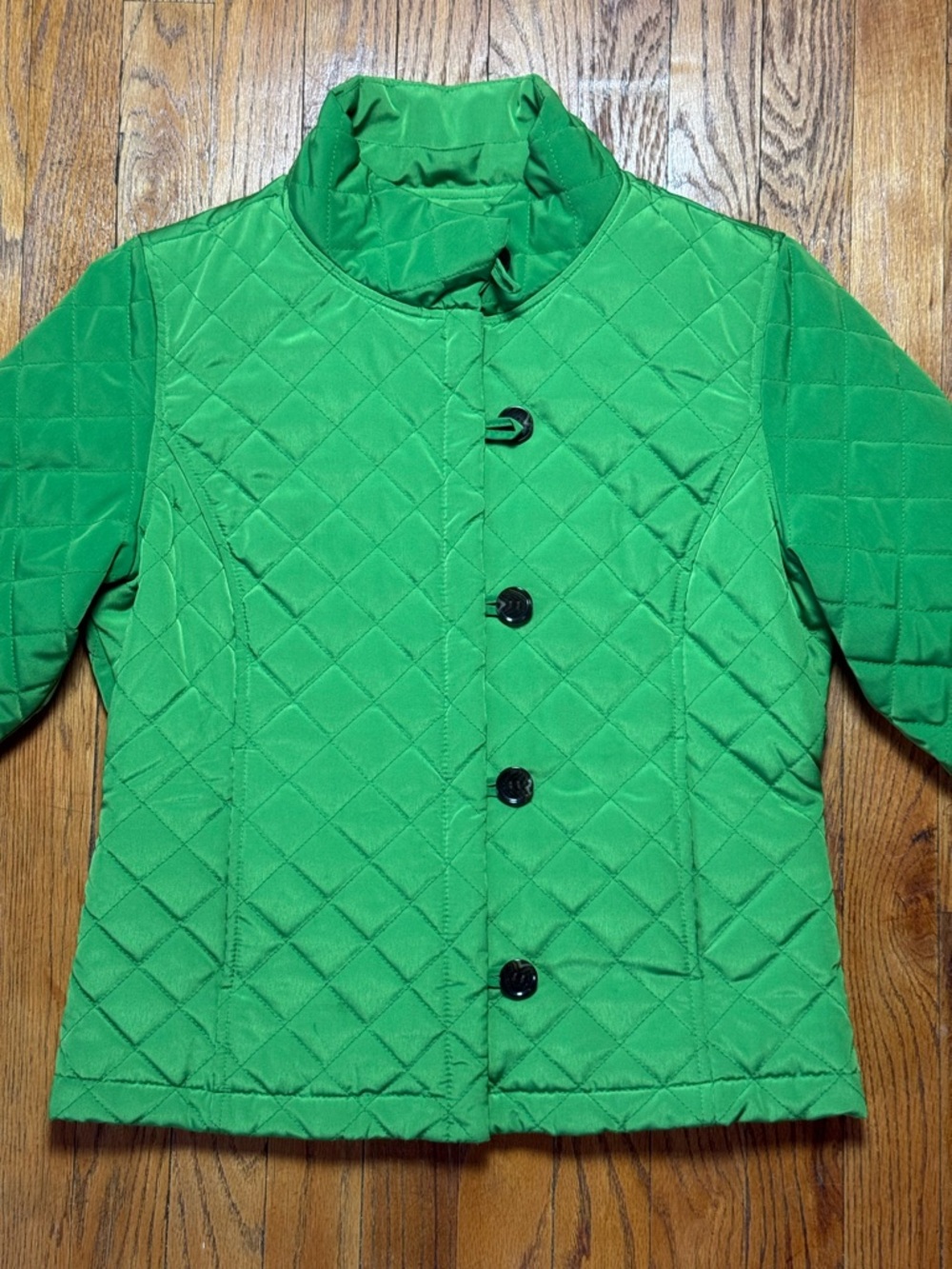 Calvin Klein Green Quilted Jacket Womens Small Button Front Lightweight Coat